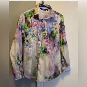 Georg Roth Womens Button Down Long Sleeve Shirt Size Small watercolor, Flip Cuff
